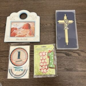 NWT 4 piece Baby Boy Baptism lot frames cross stickers